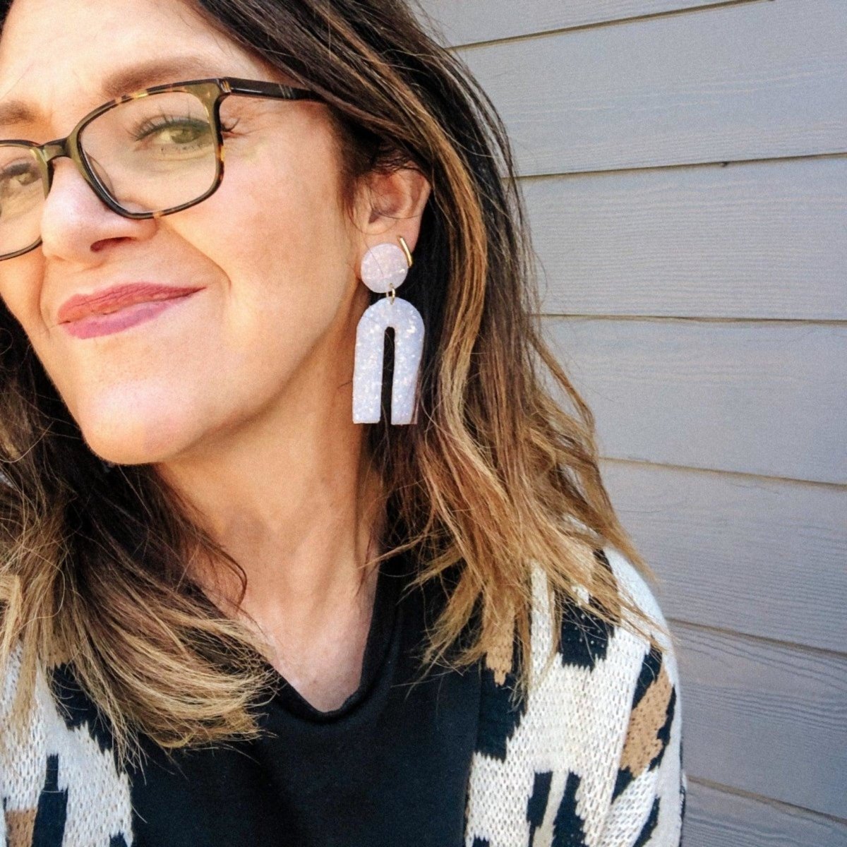 Myra | Opal Glitter Modern Arch Clay Earrings - Hilltop Lane Boutique