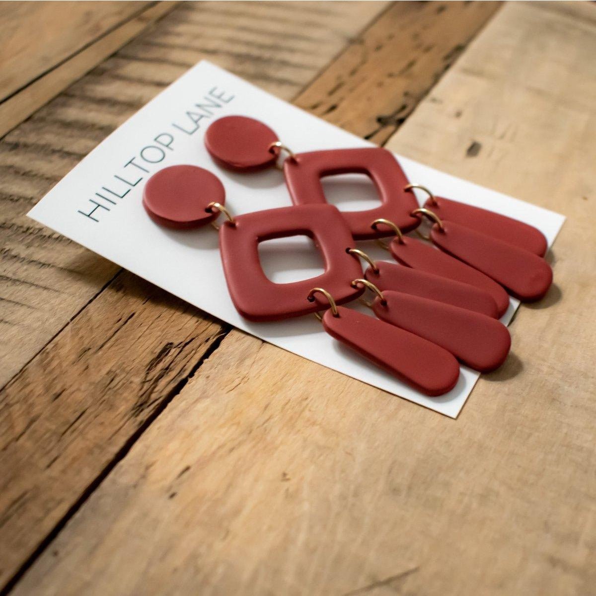 Joy | Southwest Red Geometric Handmade Clay Earrings - Hilltop Lane Boutique