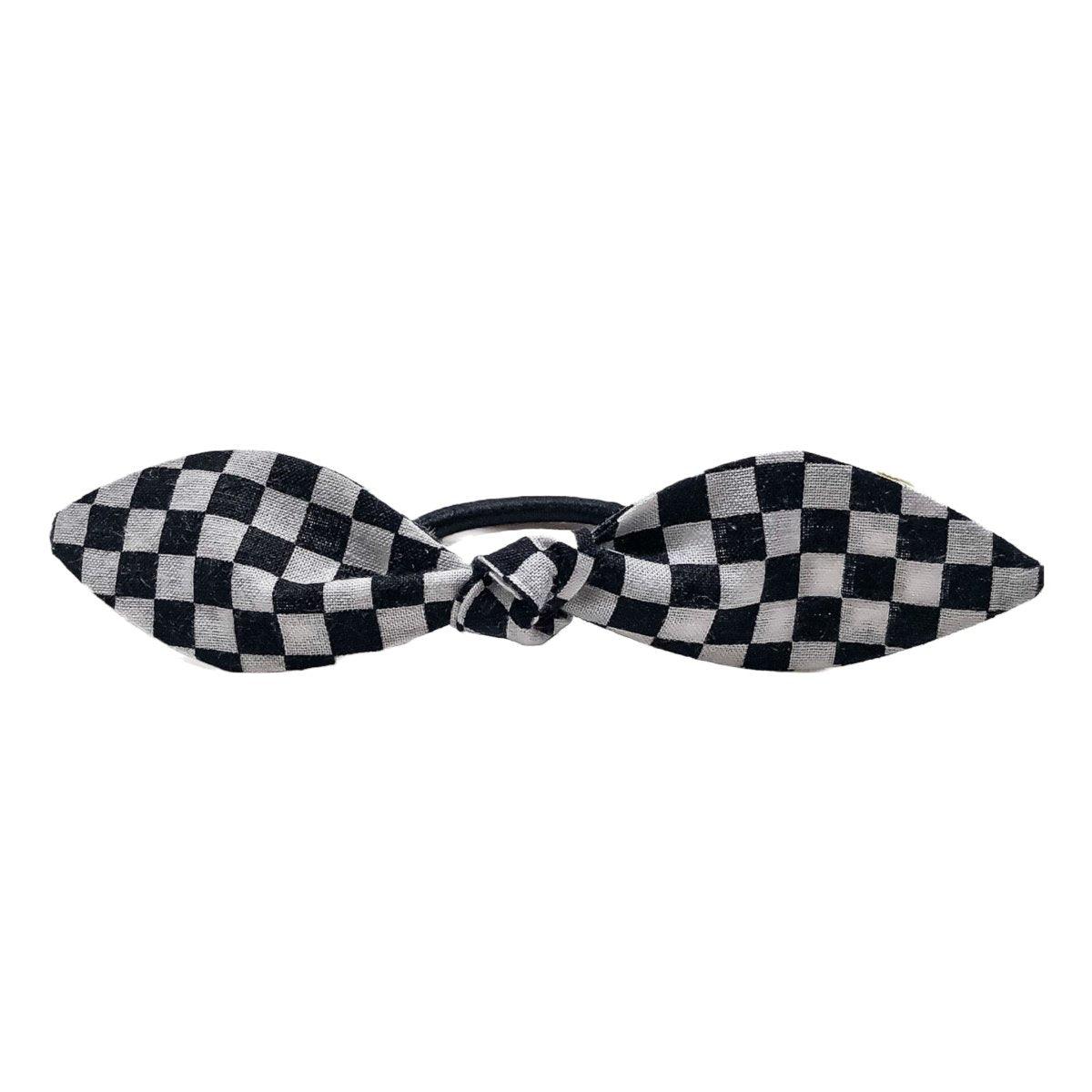 Black and White Checkerboard Top Knot Ponytail Holder - Hilltop Lane Boutique