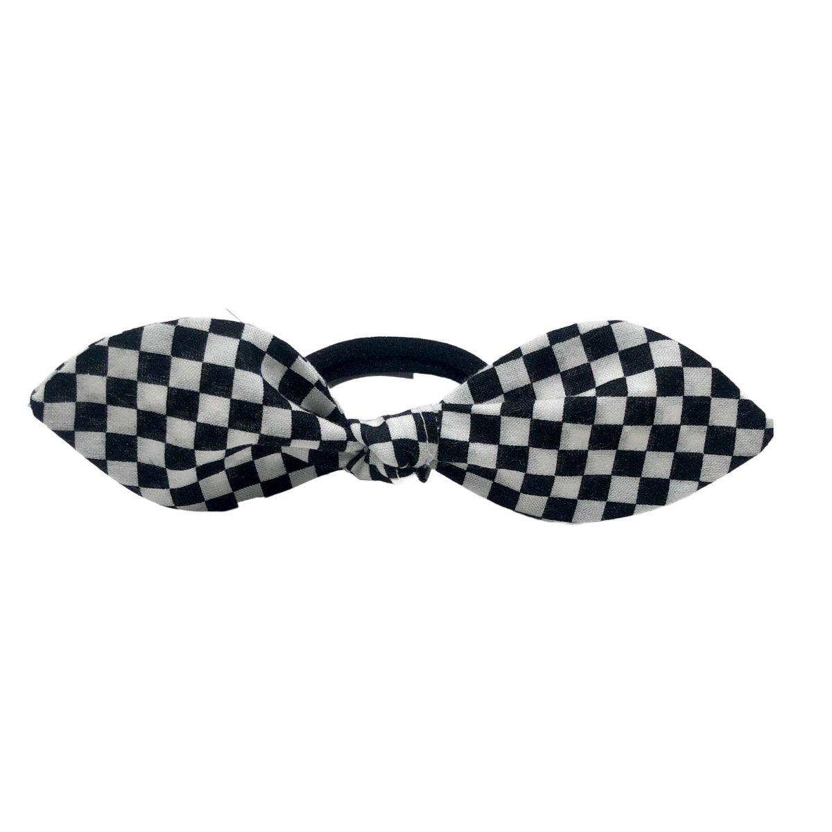 Black and White Checkerboard Top Knot Ponytail Holder - Hilltop Lane Boutique