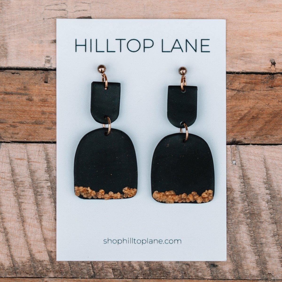 Dorris | Black with Gold Accents Clay Statement Earrings - Hilltop Lane Boutique