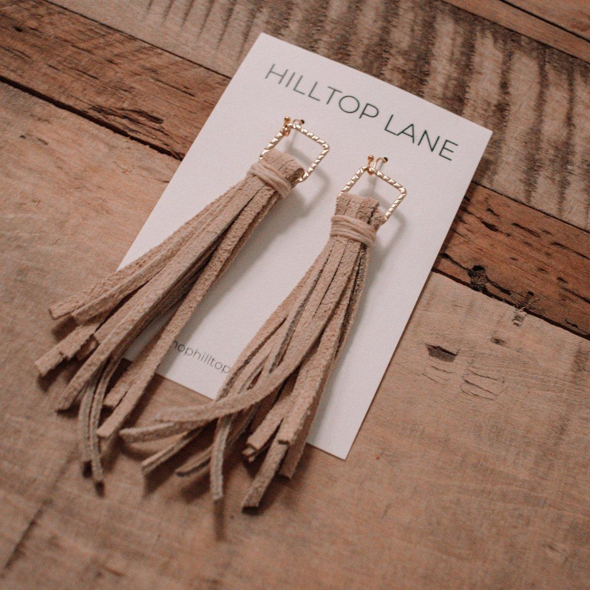 Diana | Boho Tan Leather Lace Earrings - Hilltop Lane Boutique