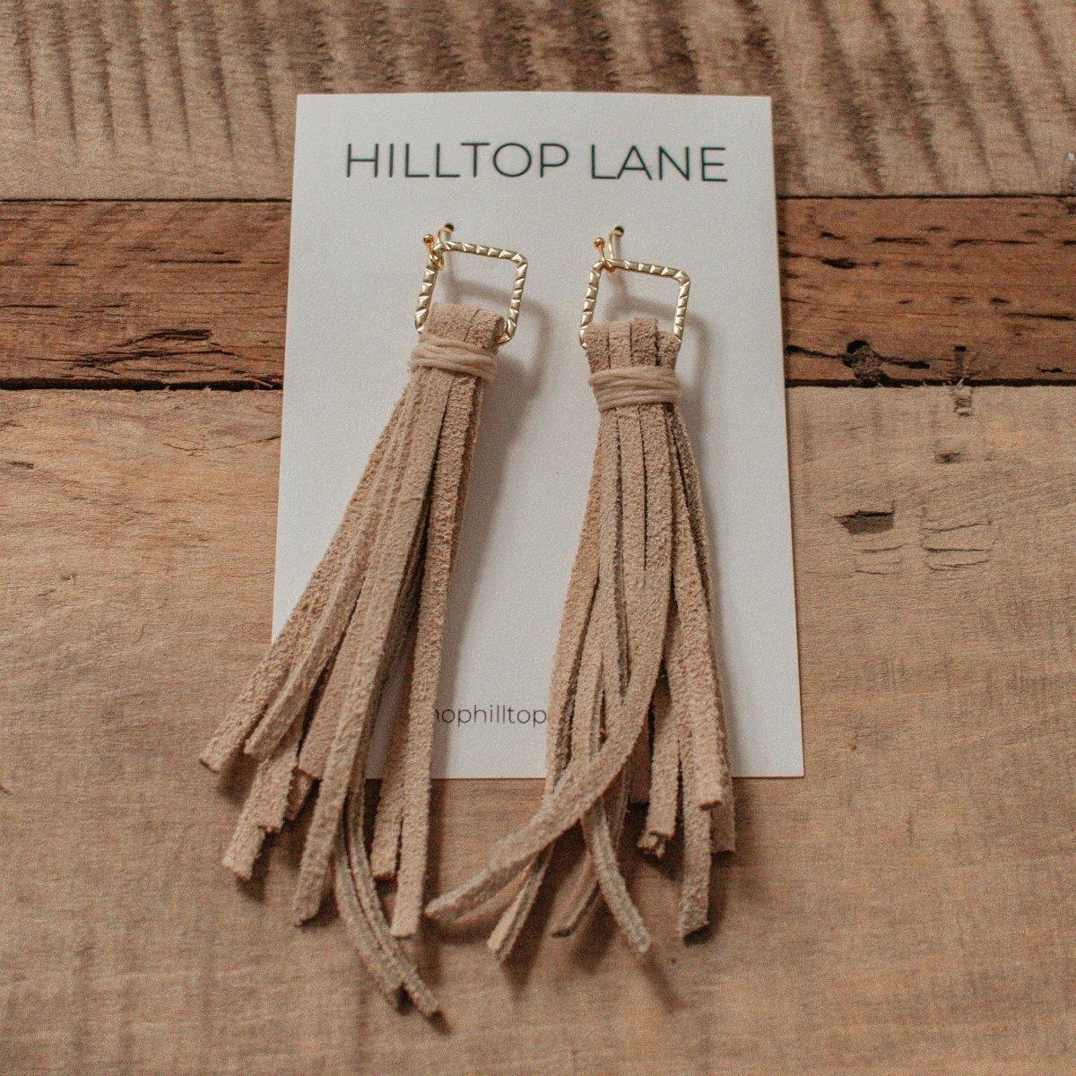 Diana | Boho Tan Leather Lace Earrings - Hilltop Lane Boutique