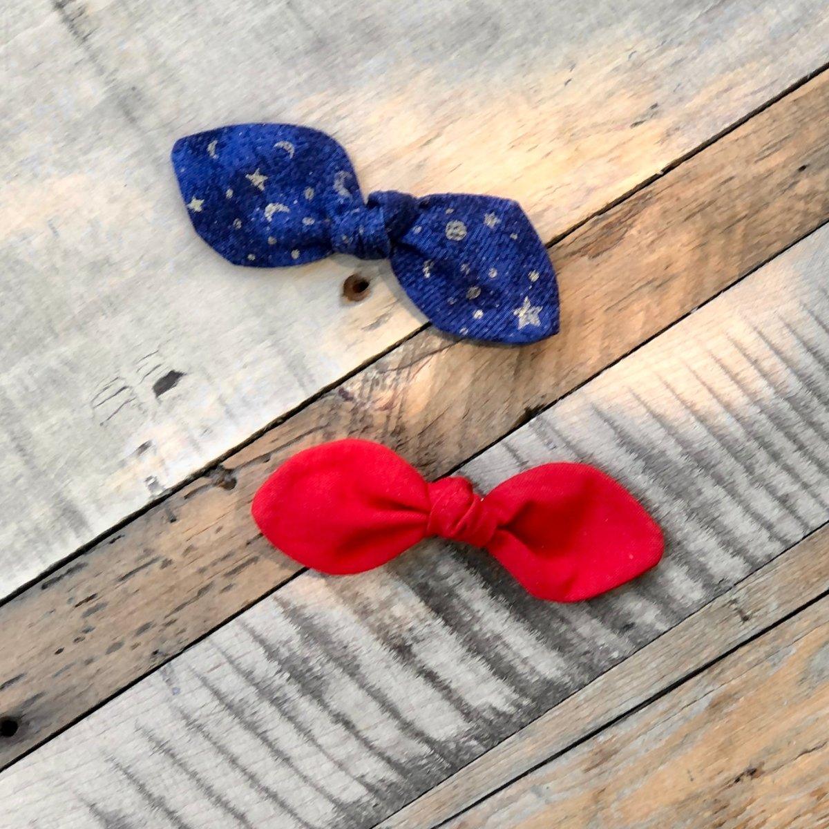 Moon and Stars Handmade Fabric Hair Bows - Hilltop Lane Boutique