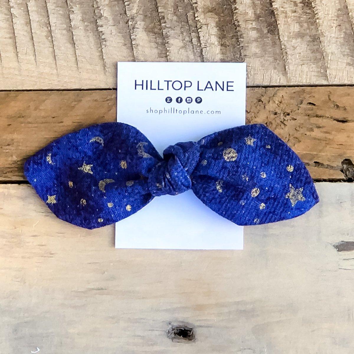 Moon and Stars Handmade Fabric Hair Bows - Hilltop Lane Boutique