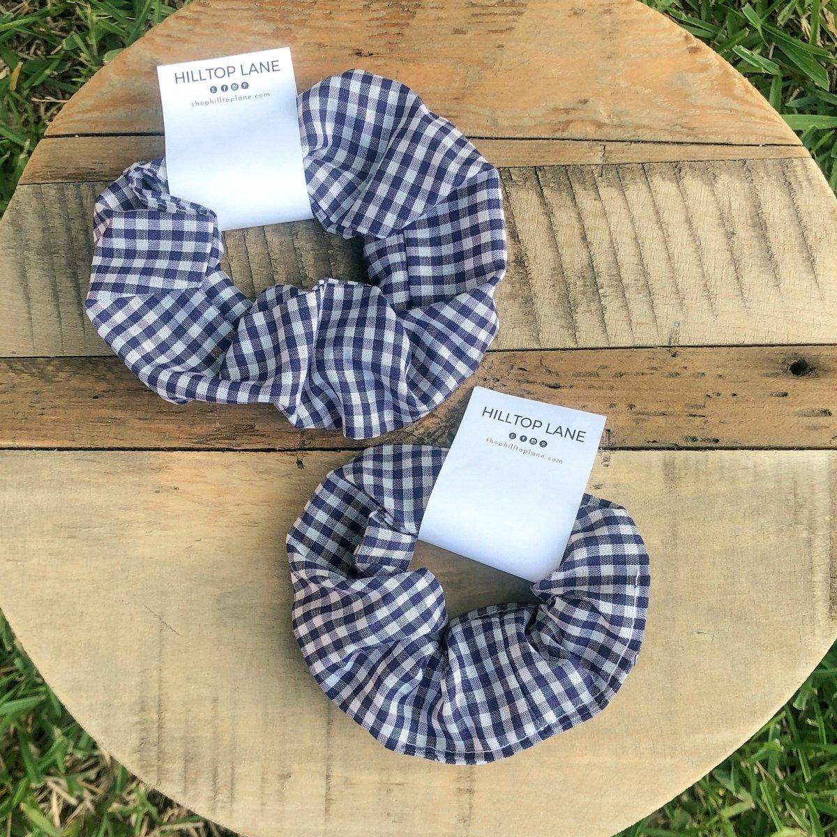 Navy Gingham Handmade Scrunchies - Hilltop Lane Boutique