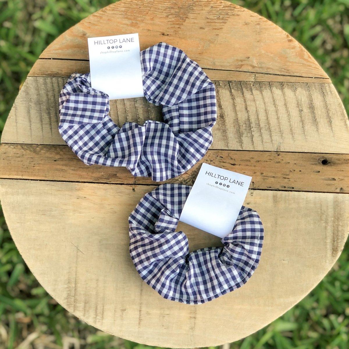 Navy Gingham Handmade Scrunchies - Hilltop Lane Boutique