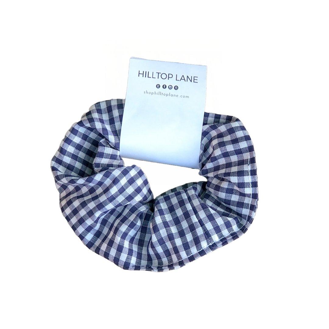 Navy Gingham Handmade Scrunchies - Hilltop Lane Boutique