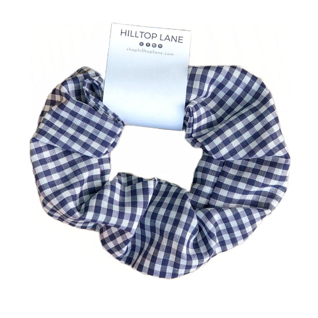 Navy Gingham Handmade Scrunchies - Hilltop Lane Boutique