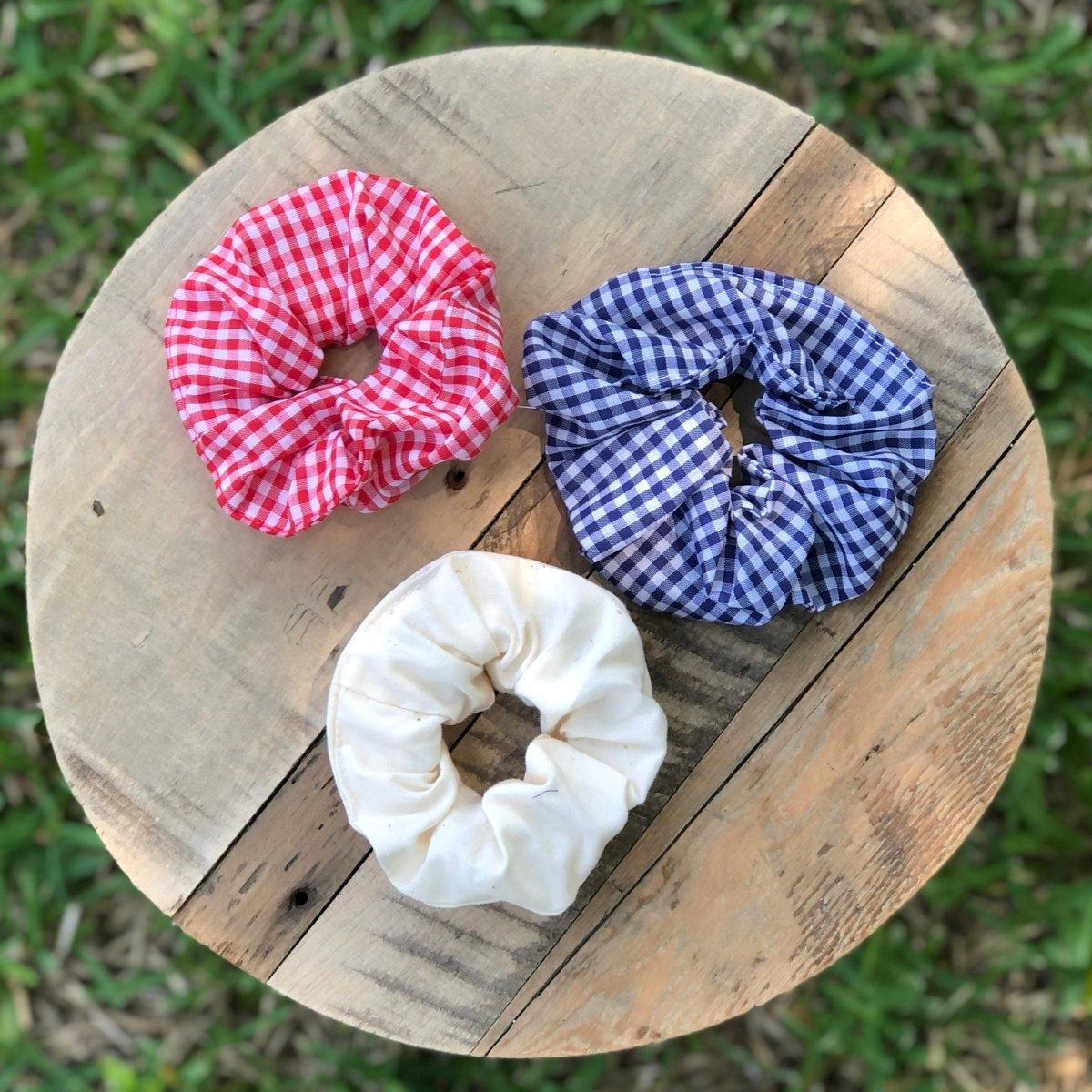 Navy Gingham Handmade Scrunchies - Hilltop Lane Boutique