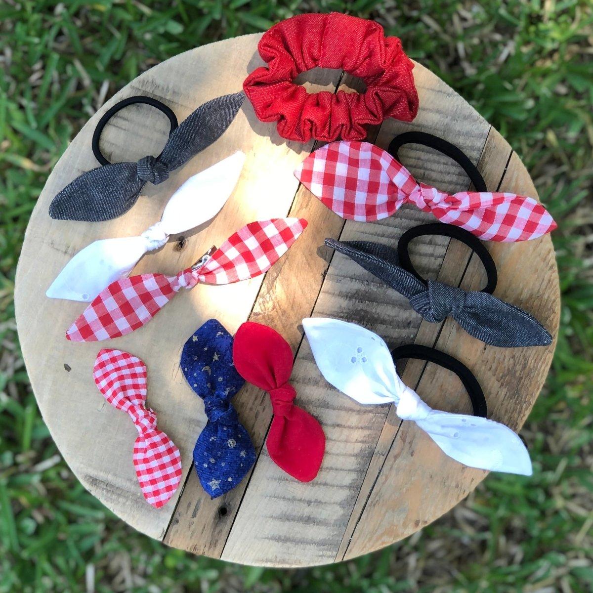 Red Gingham Fabric Bow Ponytail Holder - Hilltop Lane Boutique