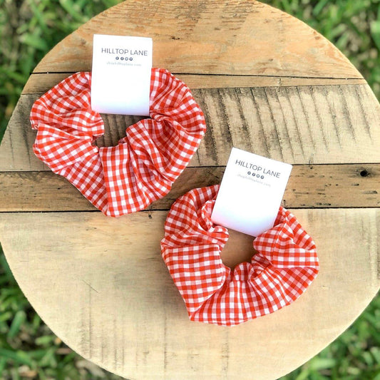 Red Gingham Handmade Scrunchies - Hilltop Lane Boutique