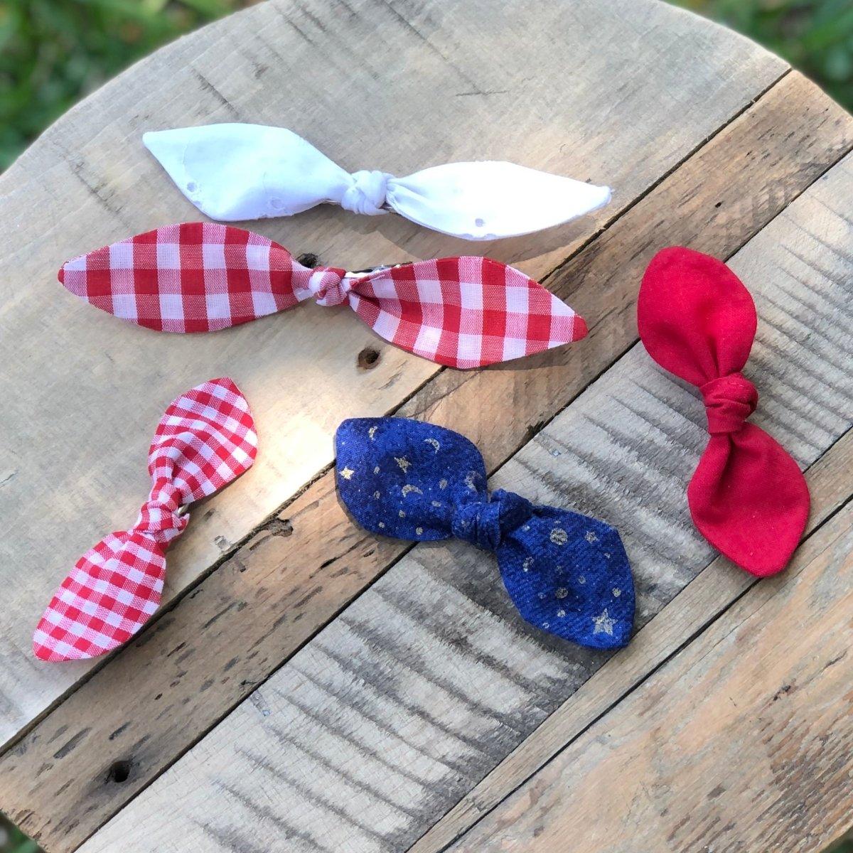 Red Handmade Knotted Fabric Hair Bows - Hilltop Lane Boutique