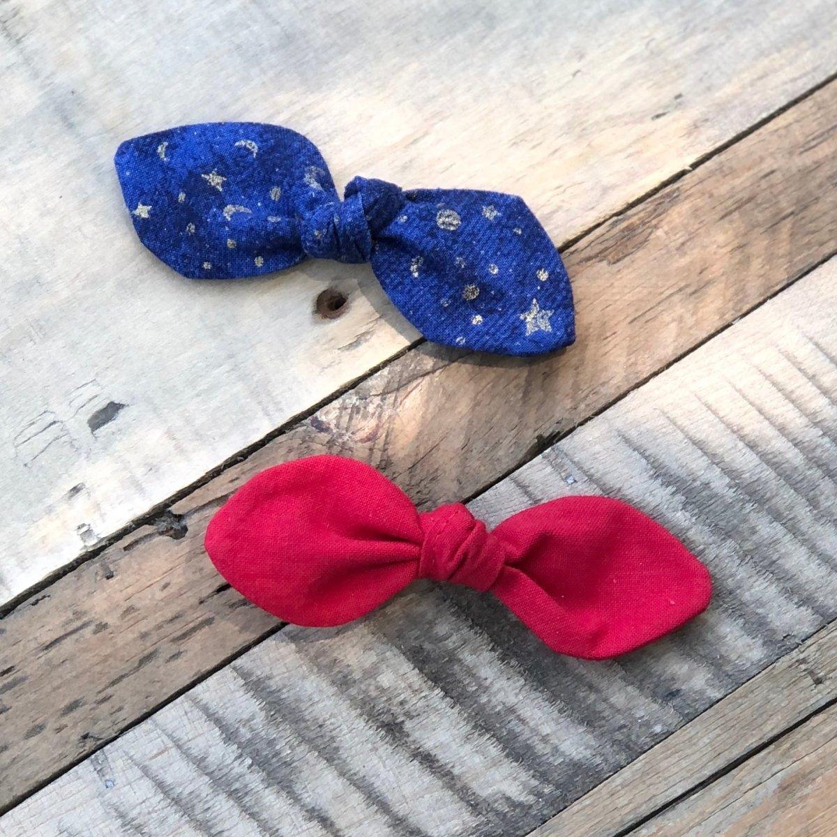 Red Handmade Knotted Fabric Hair Bows - Hilltop Lane Boutique