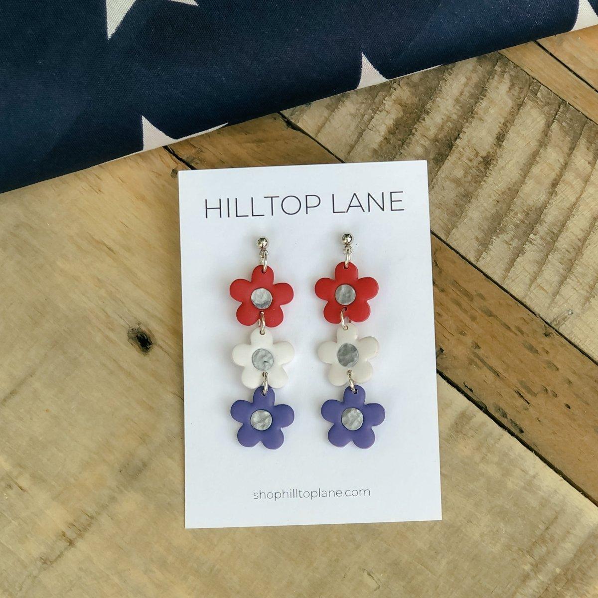 Red, White, and Blue Flower Earrings - Hilltop Lane Boutique