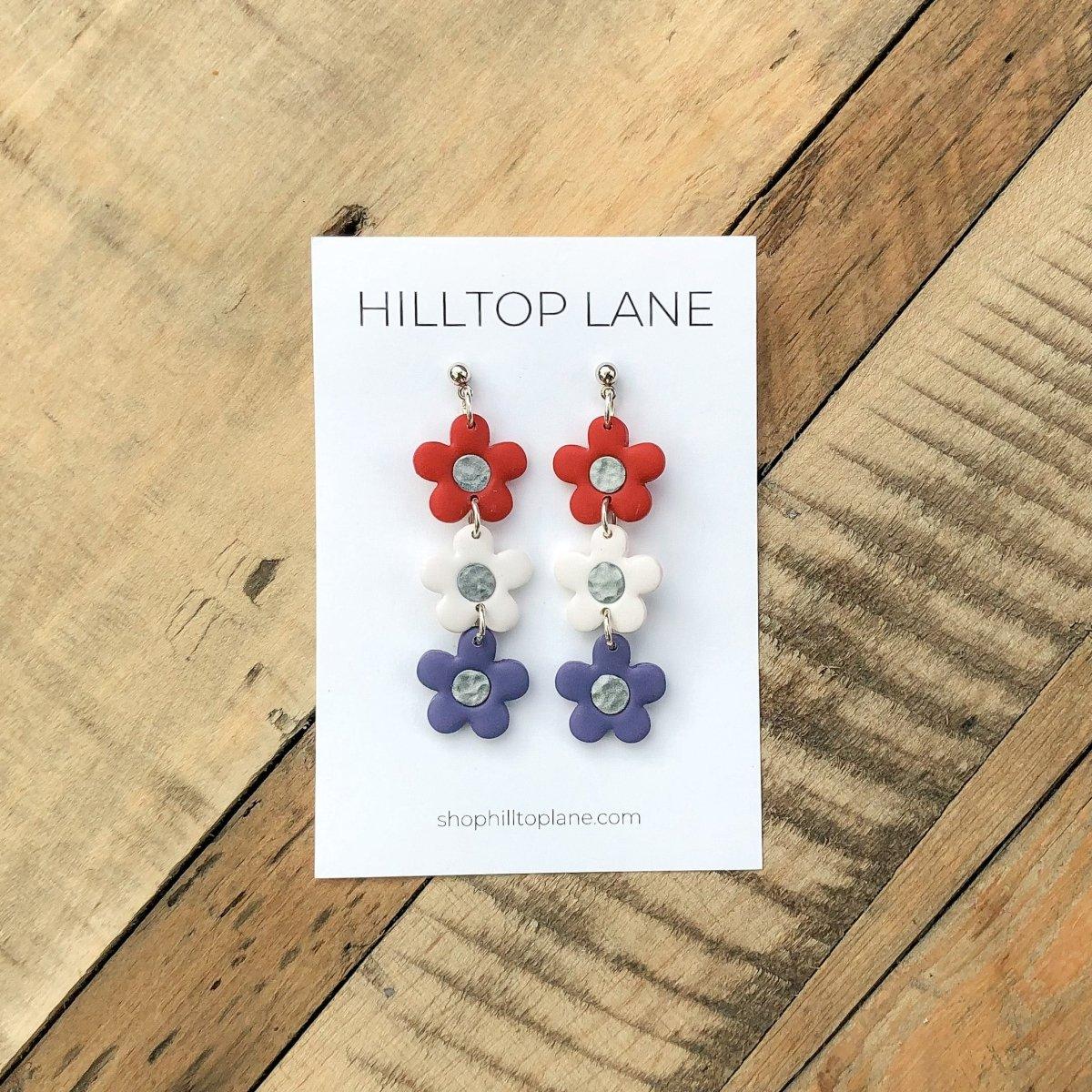 Red, White, and Blue Flower Earrings - Hilltop Lane Boutique