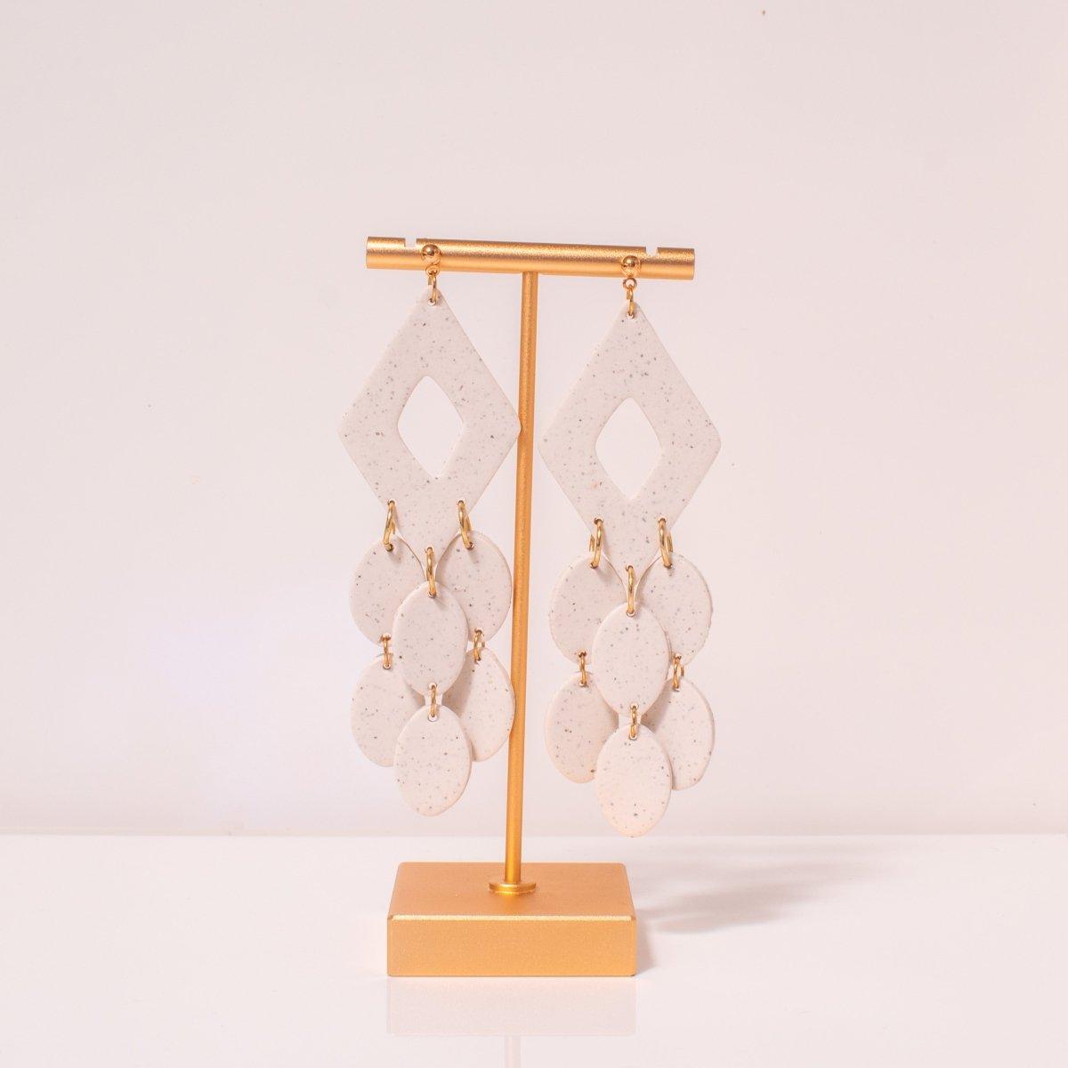 Shelli | Speckled White Boho Diamond Clay Earrings - Hilltop Lane Boutique