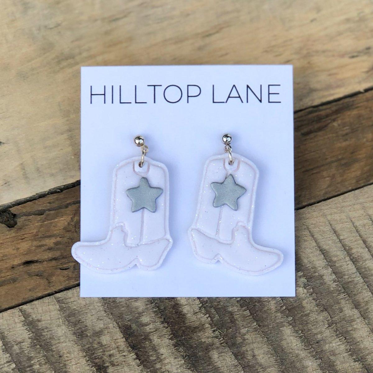 White Boot Earrings with Silver Star | Dallas Cowboys-Inspired - Hilltop Lane Boutique