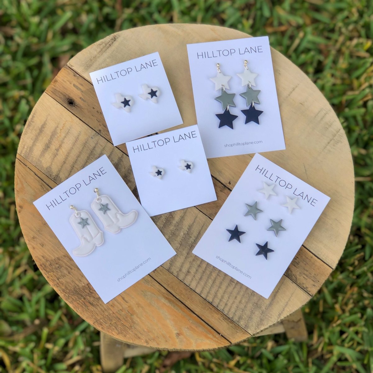 Dallas Cowboys Star Dangle Earrings, White, Metallic Silver, Navy - Hilltop Lane Boutique