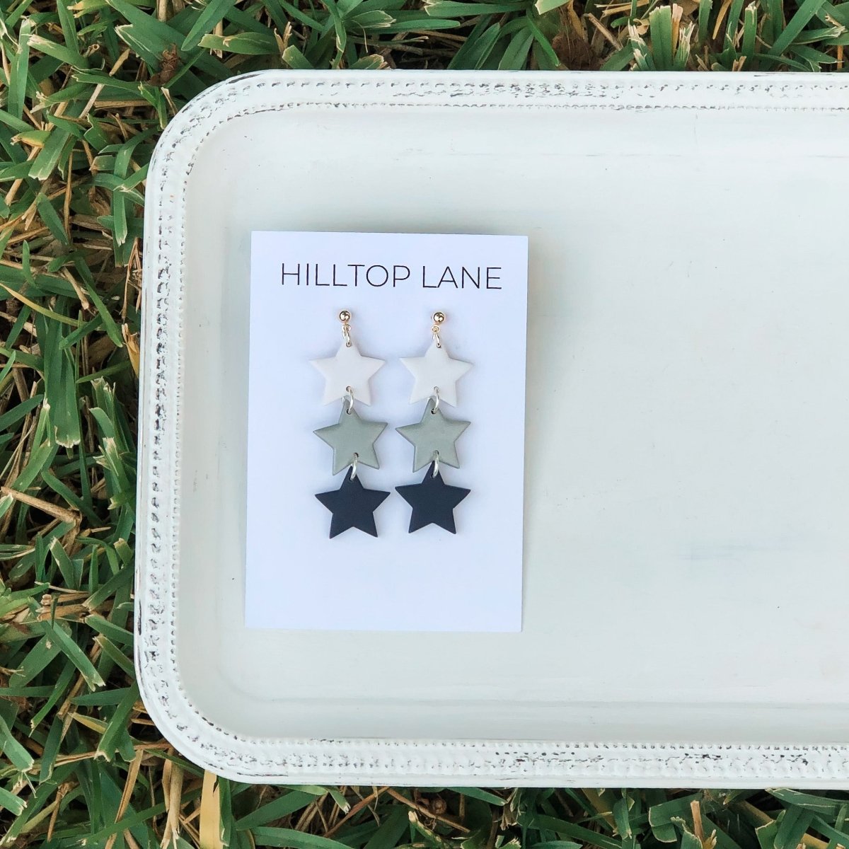 Dallas Cowboys Star Dangle Earrings, White, Metallic Silver, Navy - Hilltop Lane Boutique