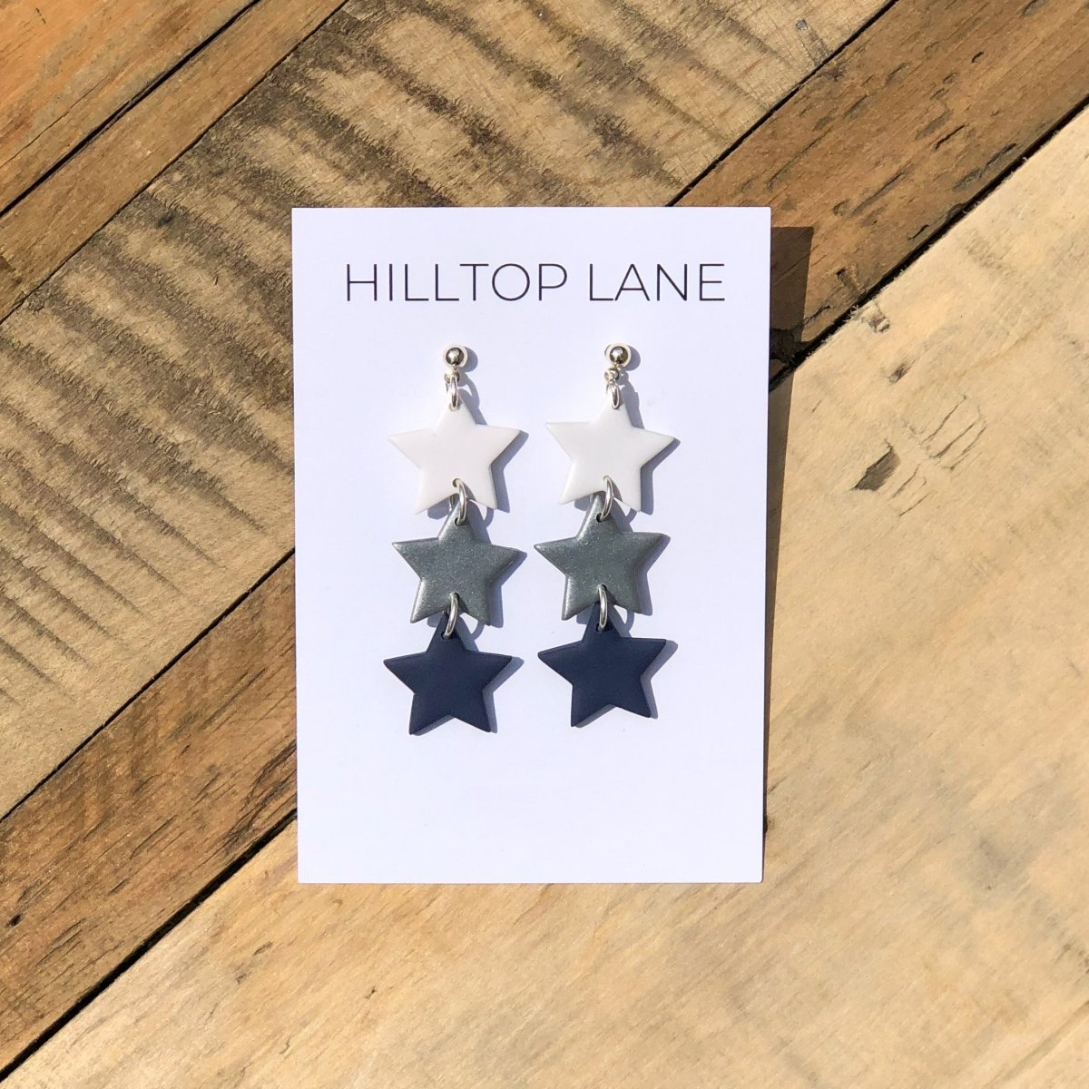 Dallas Cowboys Star Dangle Earrings, White, Metallic Silver, Navy - Hilltop Lane Boutique