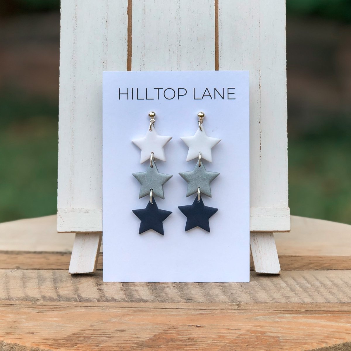 Dallas Cowboys Star Dangle Earrings, White, Metallic Silver, Navy - Hilltop Lane Boutique