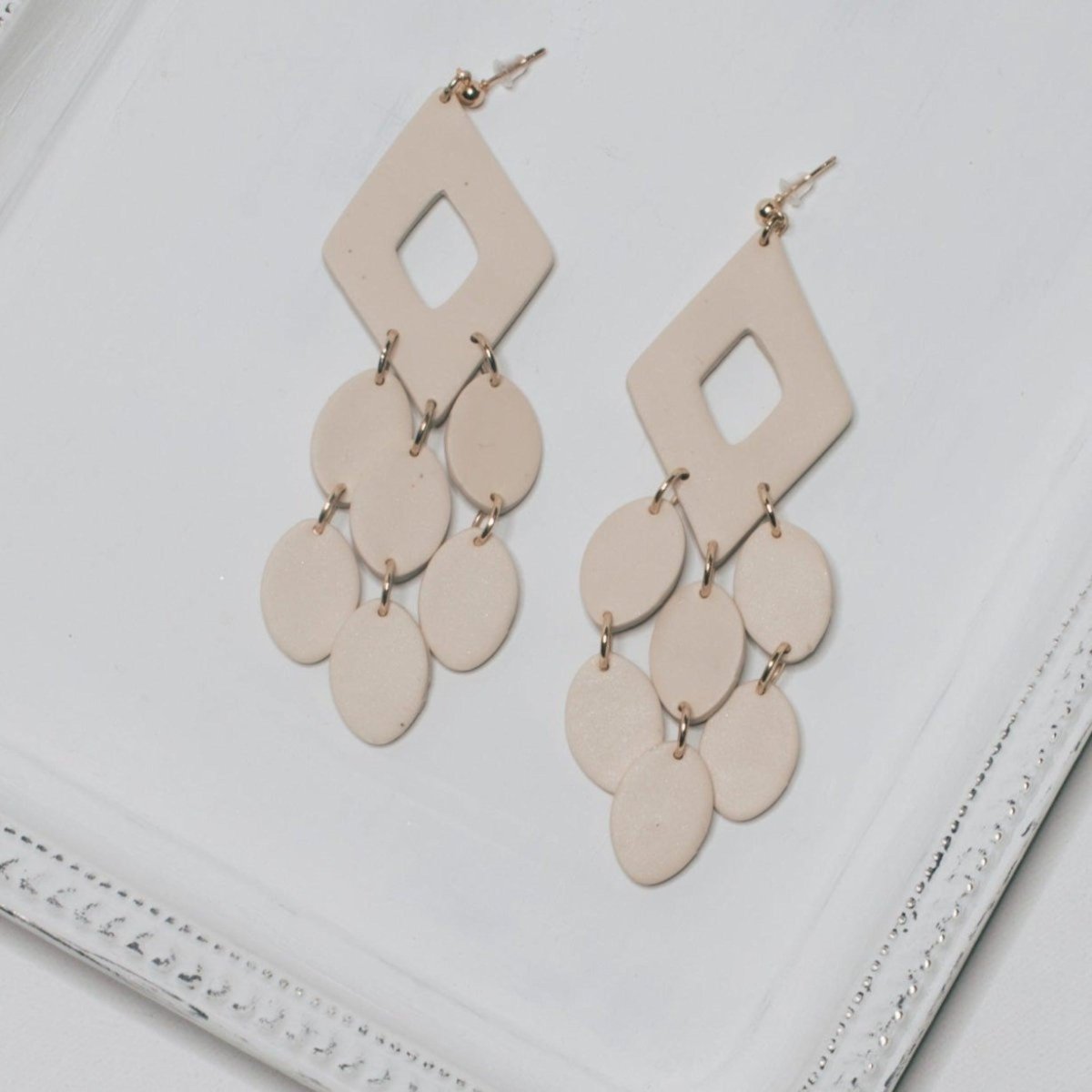 Shelli | Beige Boho Diamond Clay Earrings - Hilltop Lane Boutique