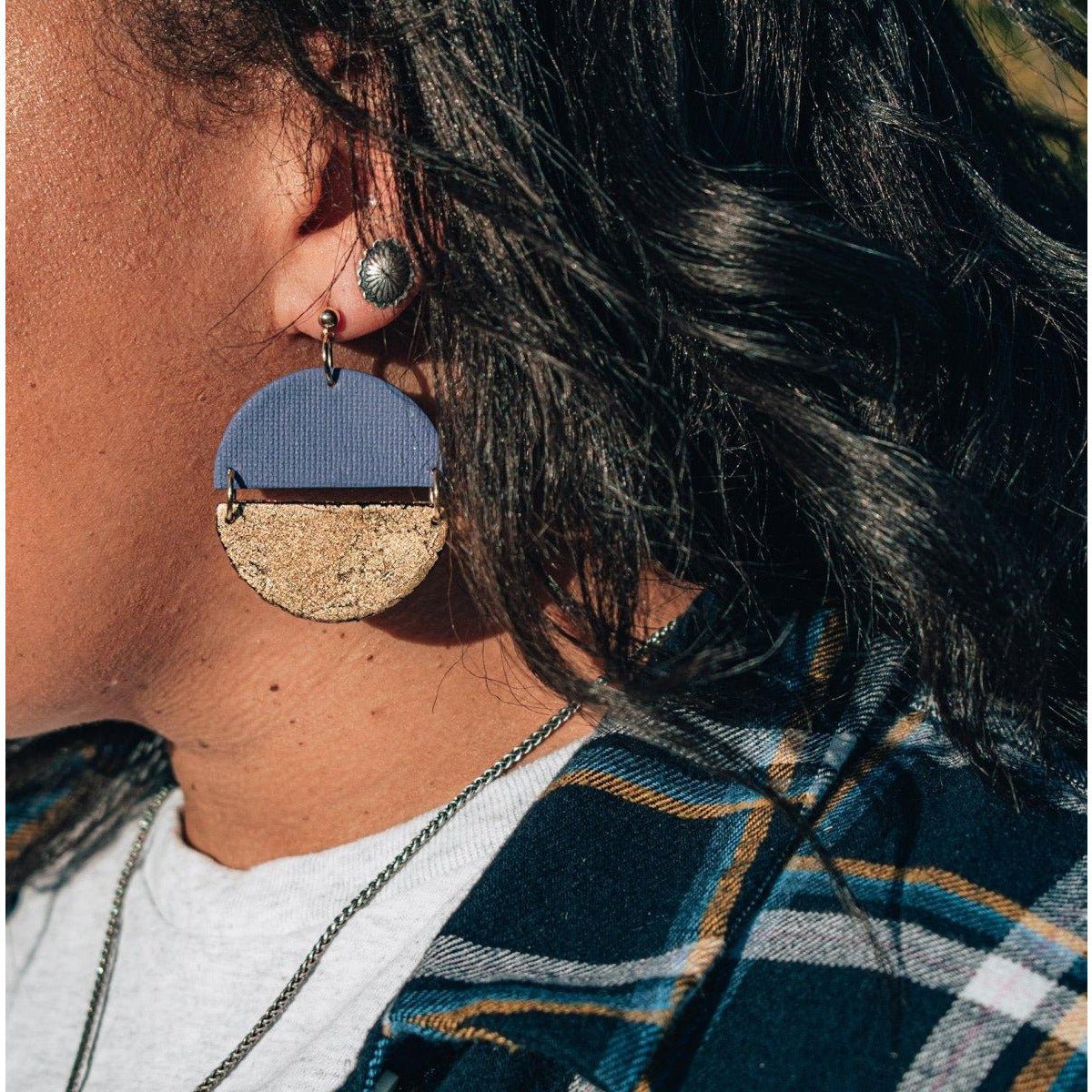 Sharon | Blue and Gold Split Circle Handmade Earrings - Hilltop Lane Boutique