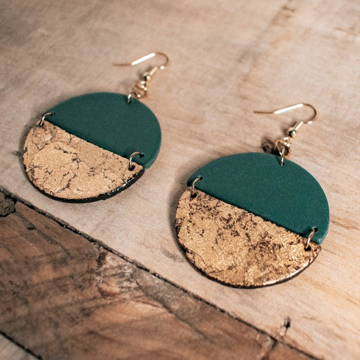 Sharon | Green and Gold Split Circle Handmade Earrings - Hilltop Lane Boutique