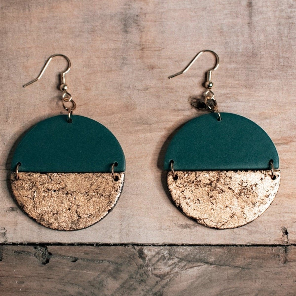 Sharon | Green and Gold Split Circle Handmade Earrings - Hilltop Lane Boutique