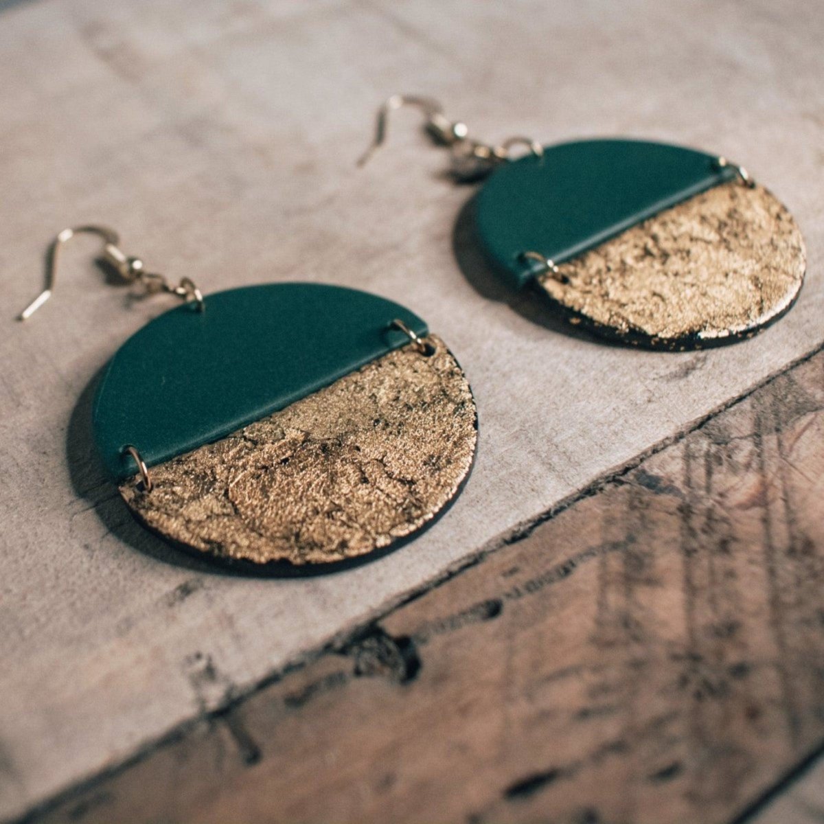 Sharon | Green and Gold Split Circle Handmade Earrings - Hilltop Lane Boutique