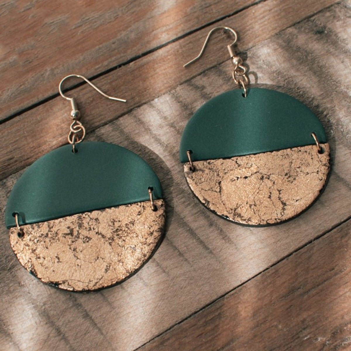 Sharon | Green and Gold Split Circle Handmade Earrings - Hilltop Lane Boutique