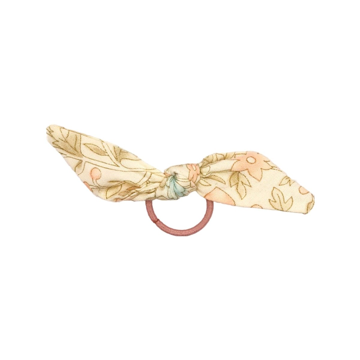 Ivory Calico Floral Bow Toddler Ponytail Holder - Hilltop Lane Boutique