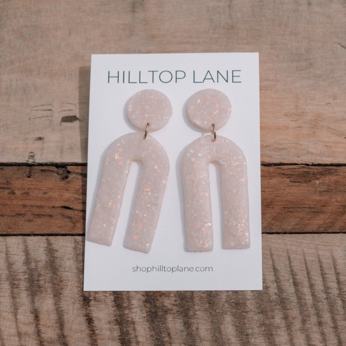 Myra | Opal Glitter Modern Arch Clay Earrings - Hilltop Lane Boutique