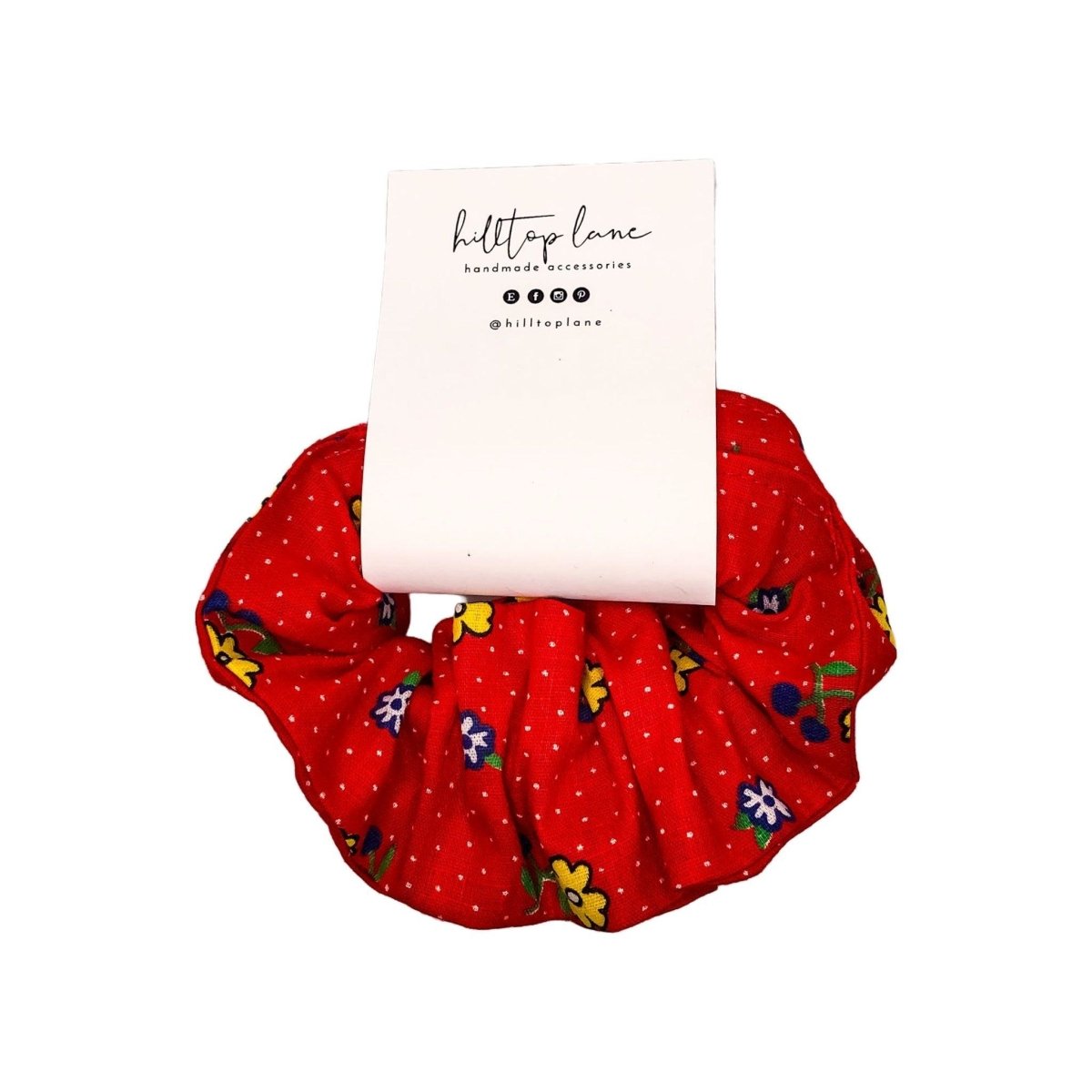 Red Polka Dots & Flowers Handmade Scrunchies - Hilltop Lane Boutique