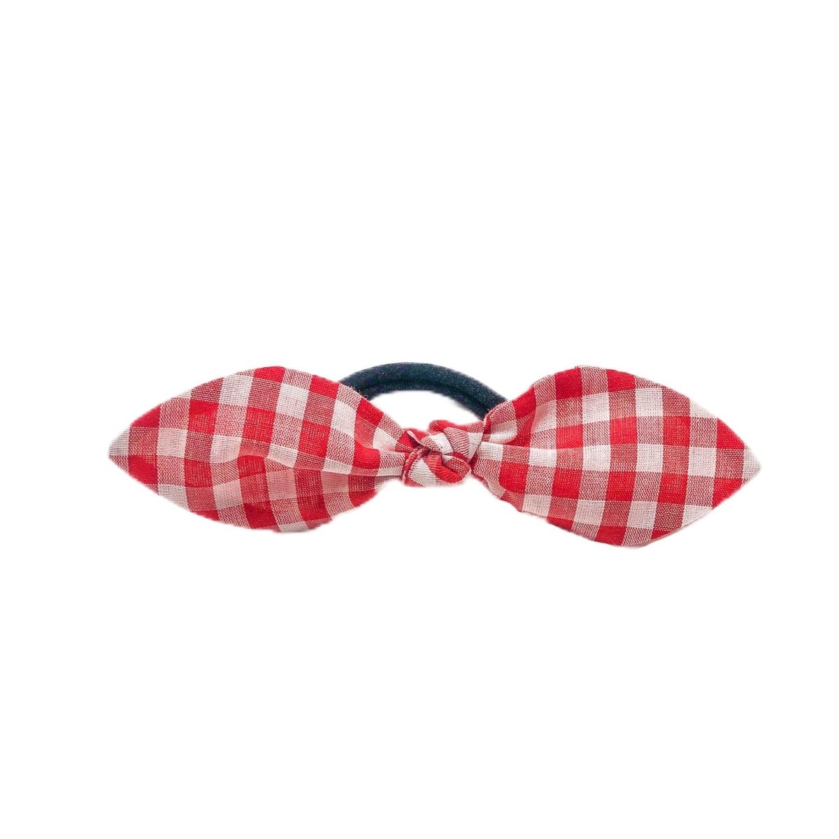 Red Gingham Fabric Bow Ponytail Holder - Hilltop Lane Boutique