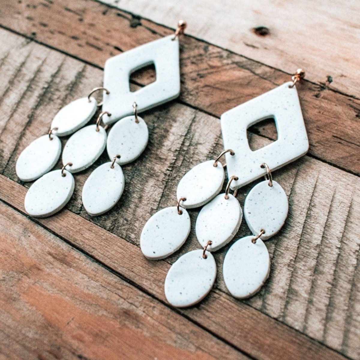 Shelli | Speckled White Boho Diamond Clay Earrings - Hilltop Lane Boutique