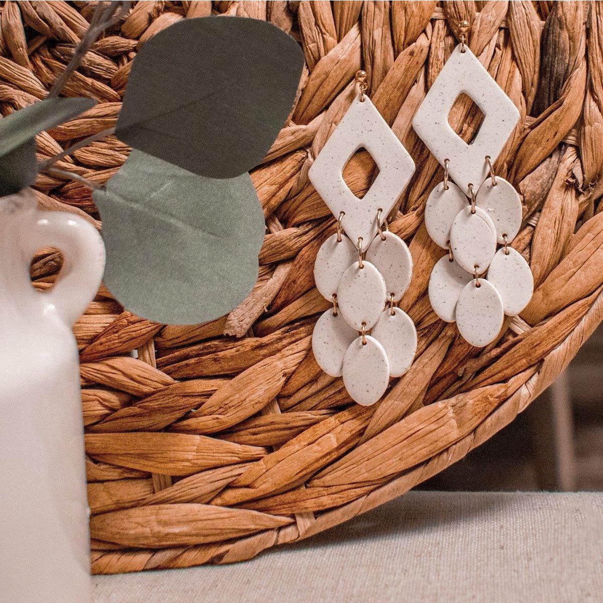 Shelli | Speckled White Boho Diamond Clay Earrings - Hilltop Lane Boutique