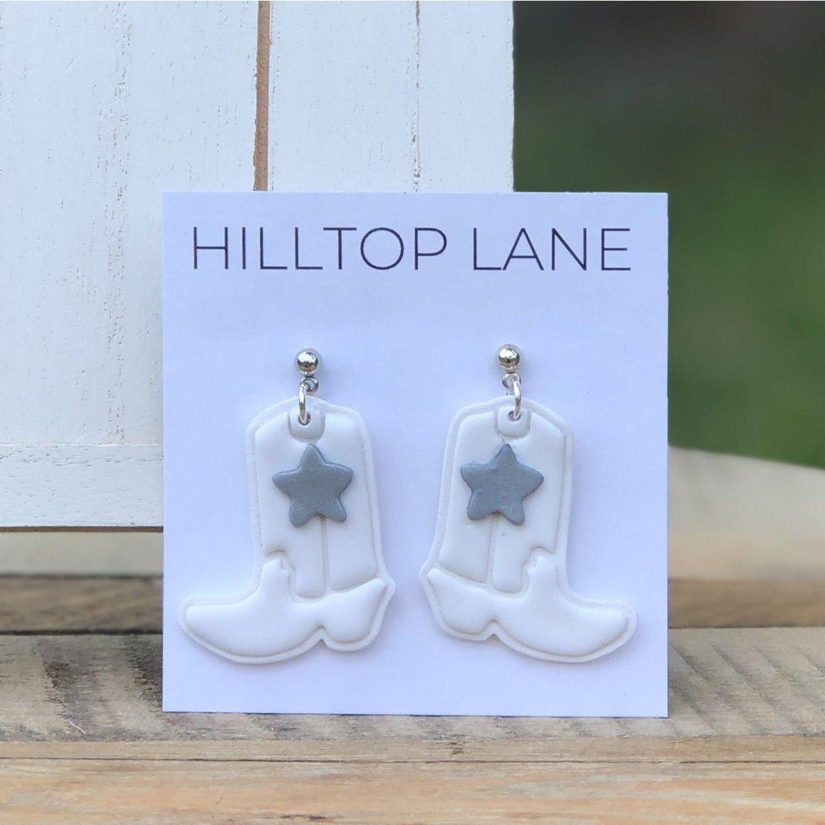 White Boot Earrings with Silver Star | Dallas Cowboys-Inspired - Hilltop Lane Boutique