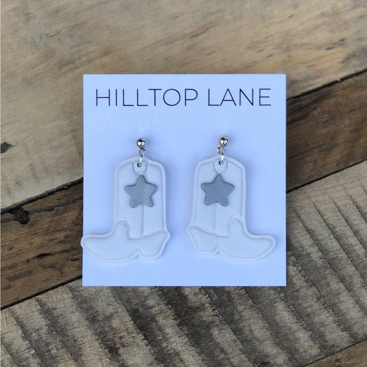 White Boot Earrings with Silver Star | Dallas Cowboys-Inspired - Hilltop Lane Boutique